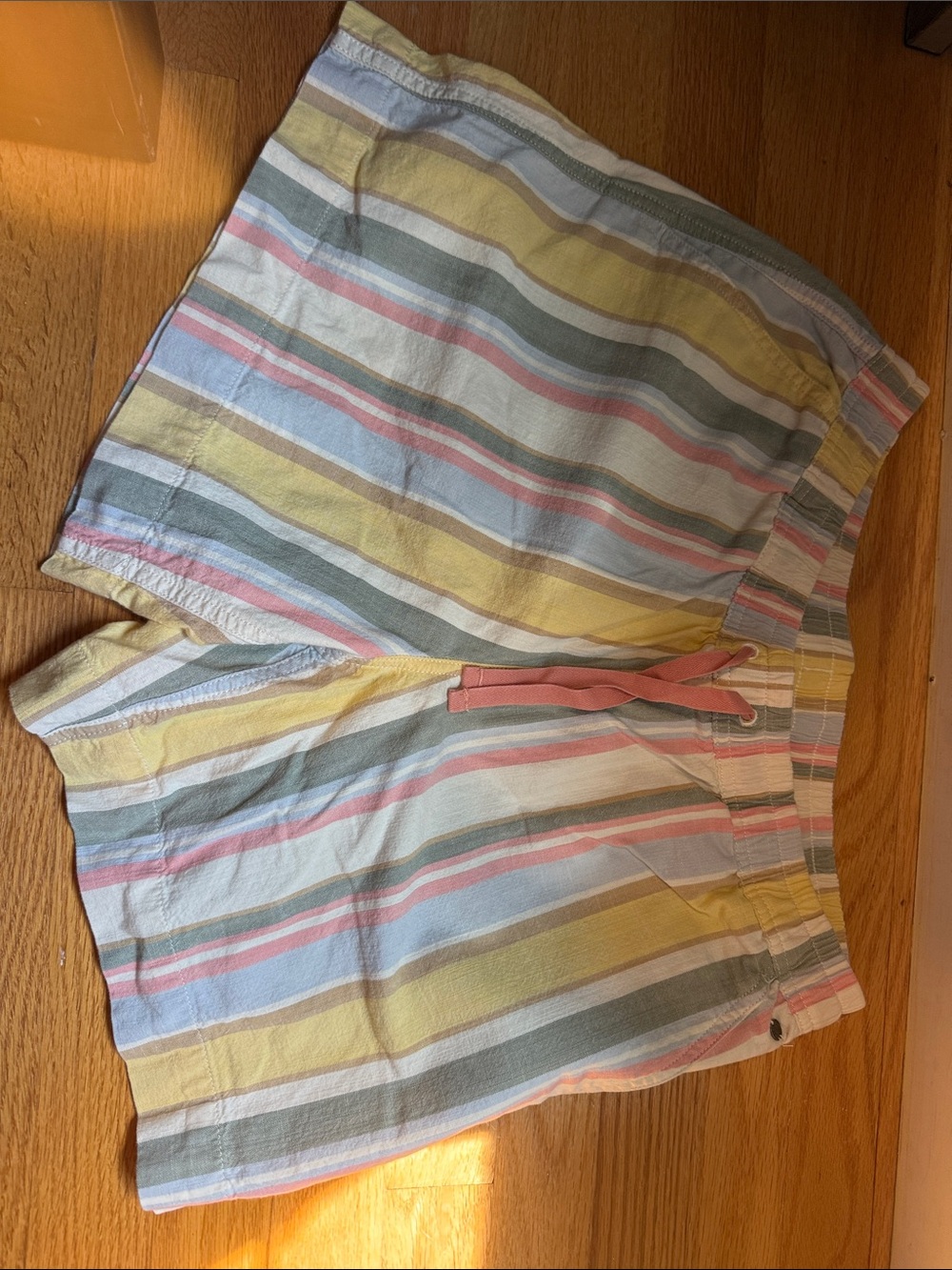 L.L. Bean Pastel Multi-Stripe Cotton Shorts with Pink Drawstring